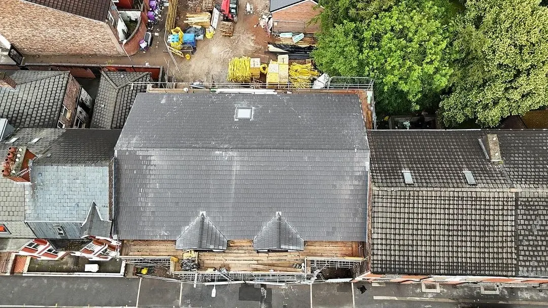 The front block roof covering in place