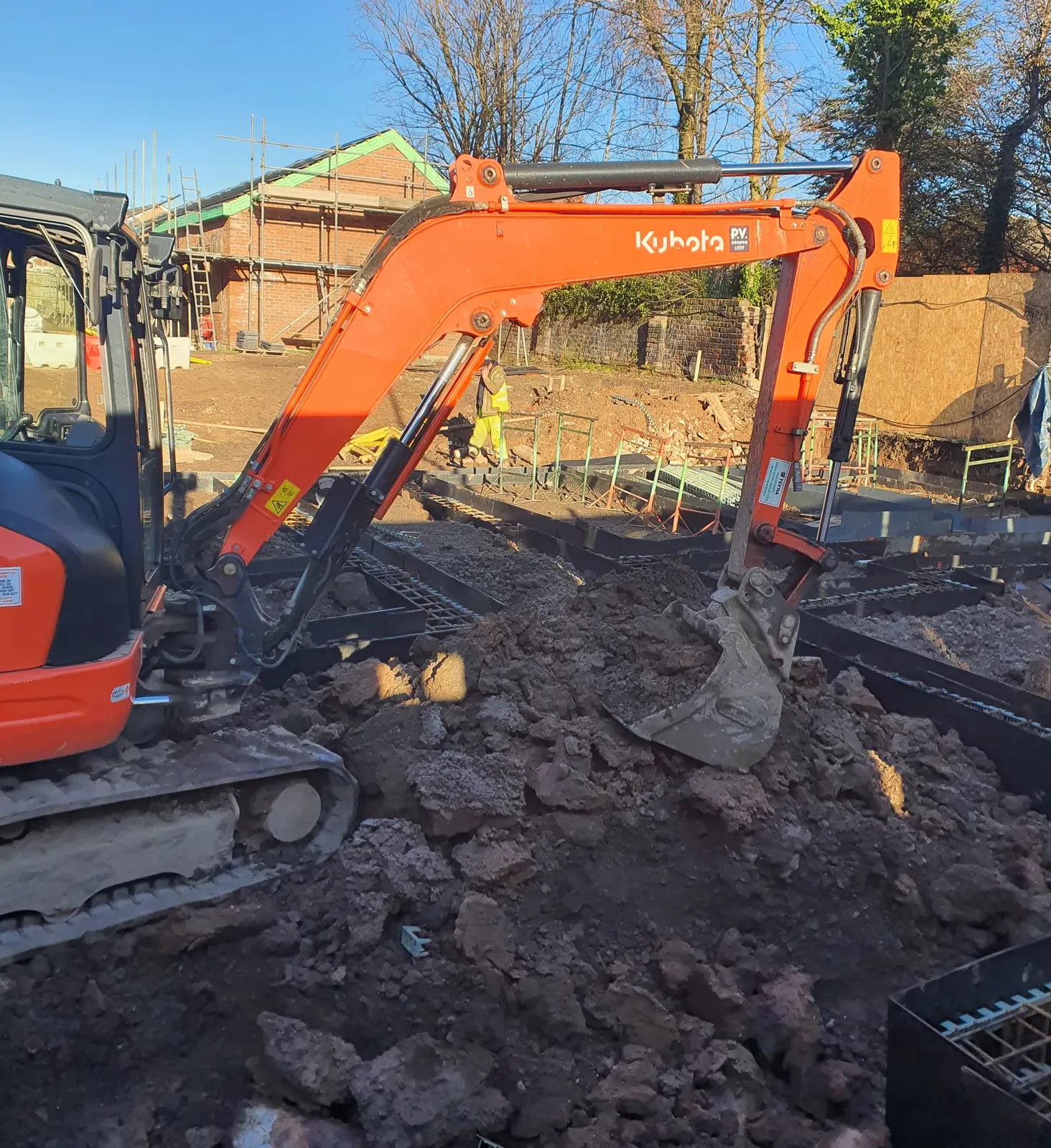 Excavation and foundation work at the front of the site