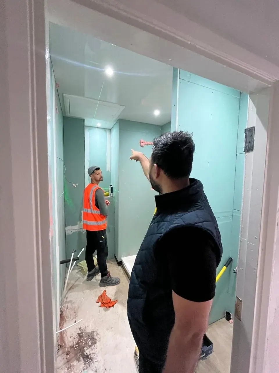 Checking the bathroom work together