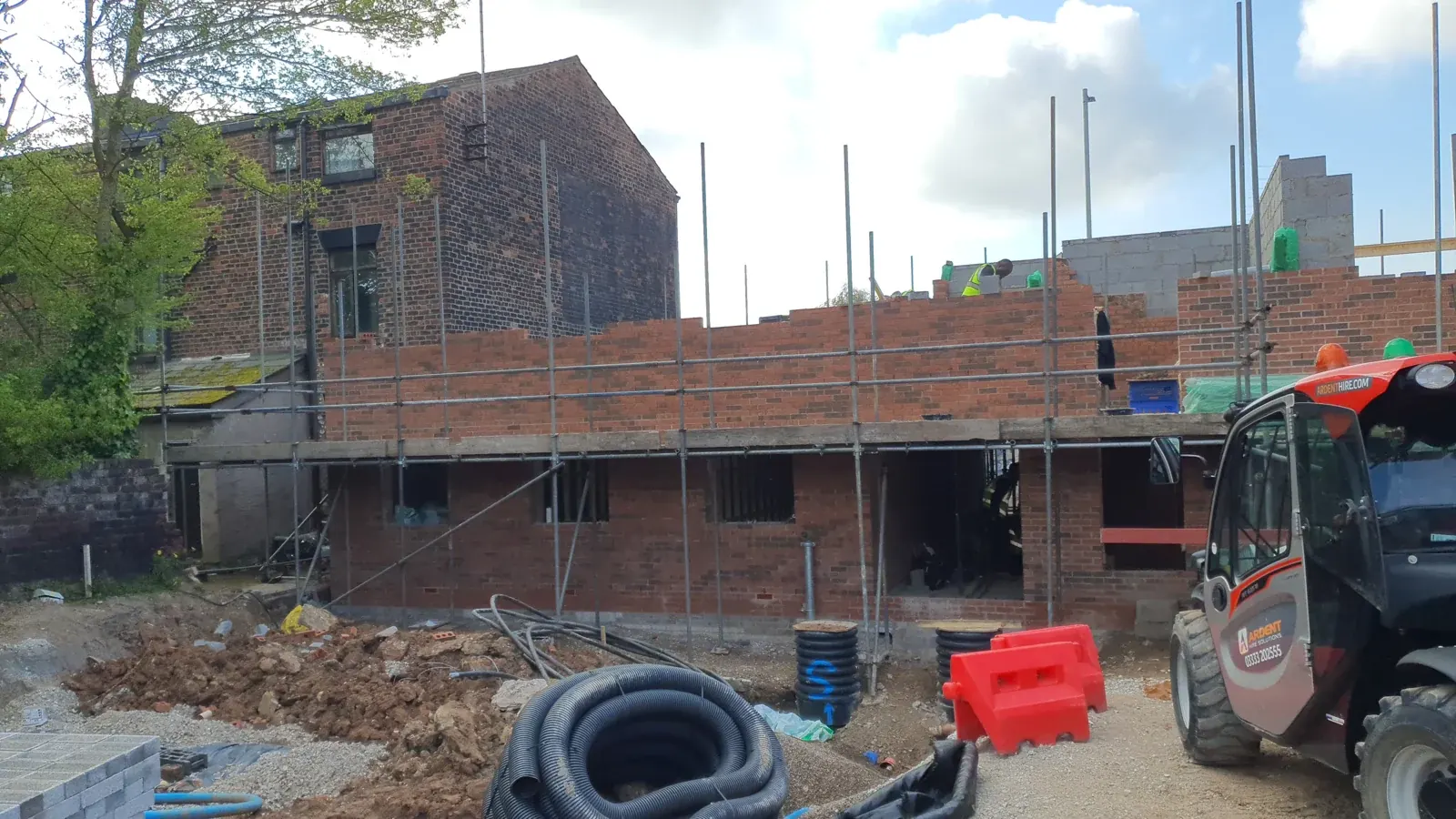 Brickwork and blockwork rising above ground level