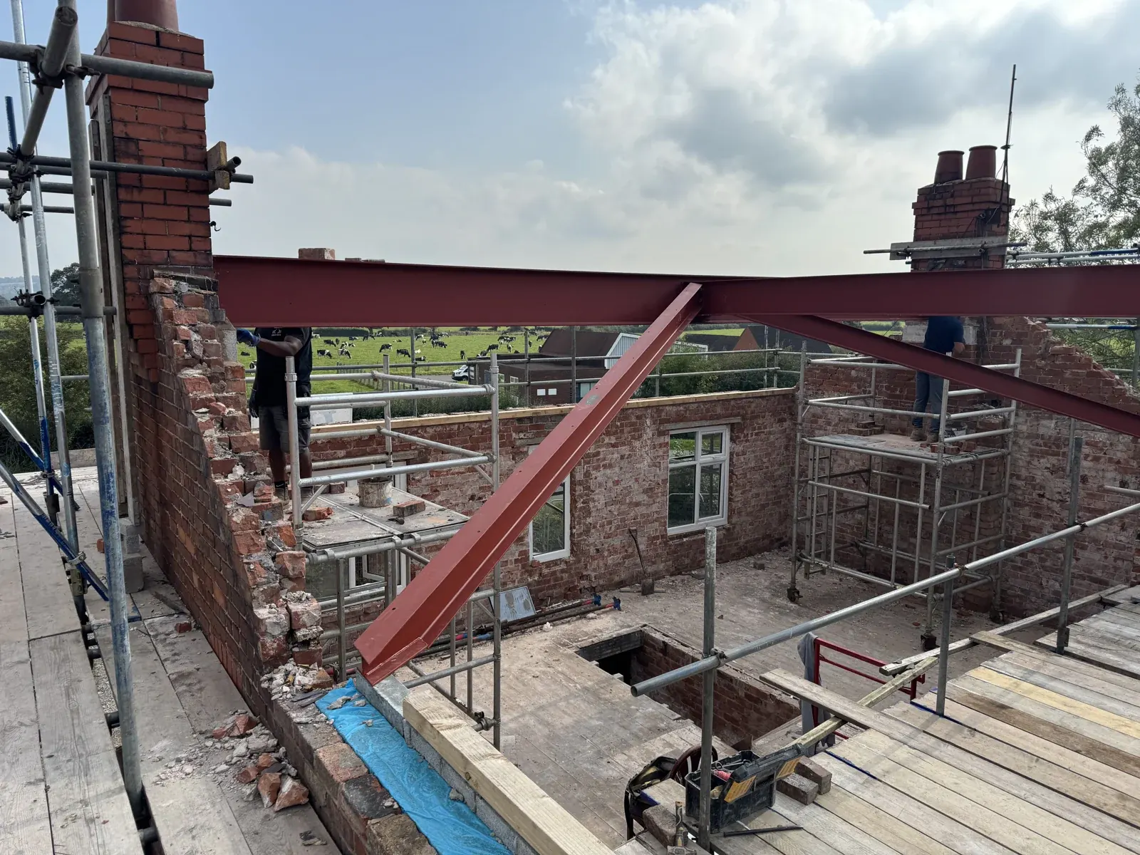 New steel frame across the house